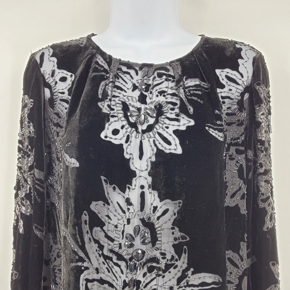 Vintage Cache Dress 8 Black Velvet Burnout Beaded Silk Whimsigoth Y2K Gothic - Picture 14 of 14